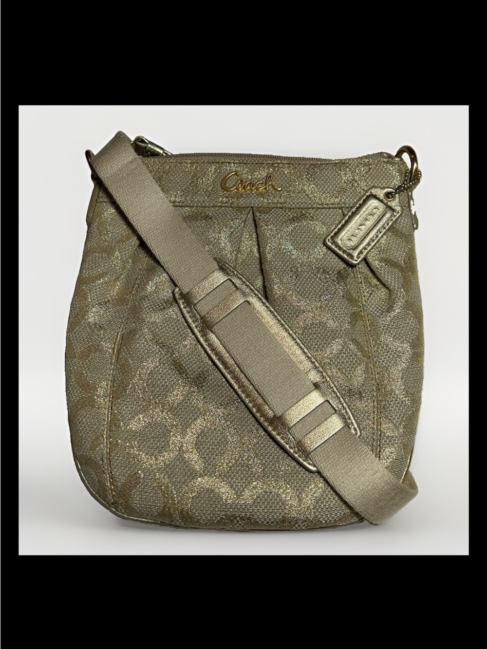Coach Op-Art Pleated Metallic Gold Lurex Swingpack Crossbody, 2008 Style: #42516